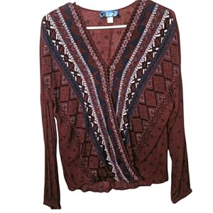 Blue Rain Boho Surplice Top Medium